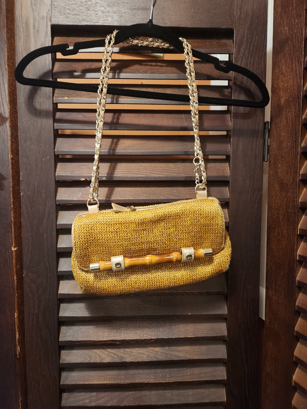 Elaine Turner Mustard Yellow Chain-Handle Shoulder Bag with Bamboo Accent